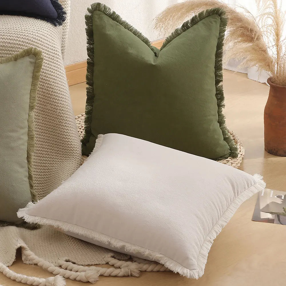 Boho Throw Pillow Cover – Soft Nordic Tassel Cushion Cover for Sofa & Living Room