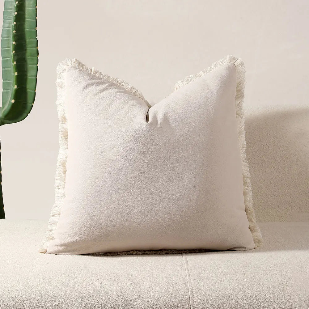 Boho Throw Pillow Cover – Soft Nordic Tassel Cushion Cover for Sofa & Living Room