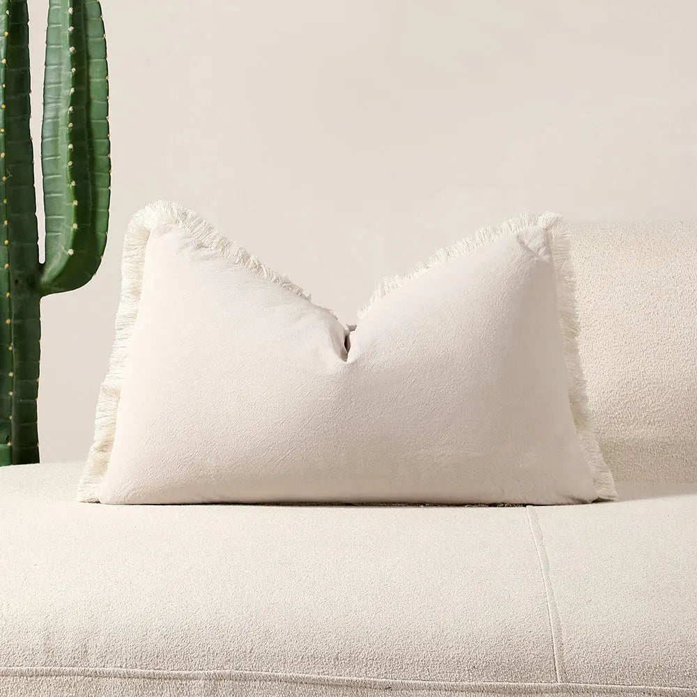Boho Throw Pillow Cover – Soft Nordic Tassel Cushion Cover for Sofa & Living Room